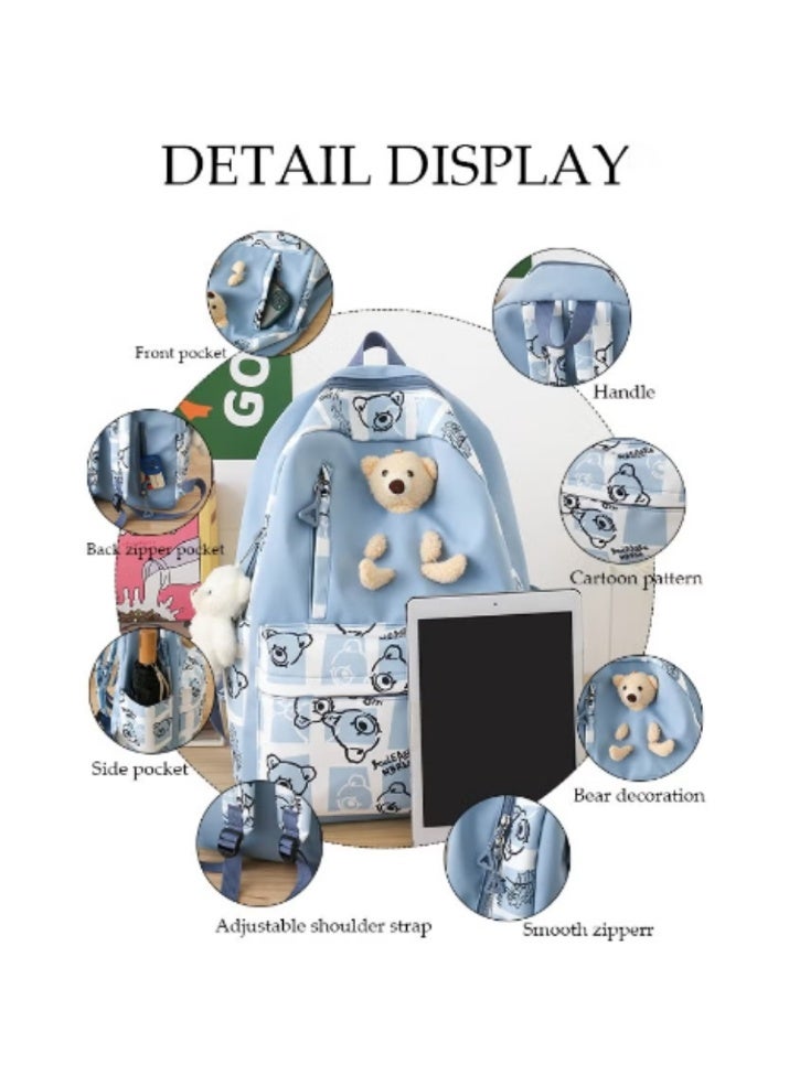 DUNISO Fresh Blue Bear Schoolbag 3 - Piece Set | Cute Charms, Practical and Eye - Catching - Image 3