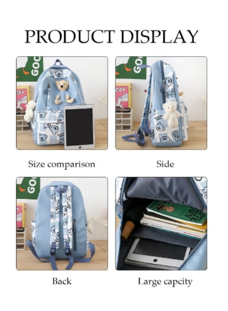 DUNISO Fresh Blue Bear Schoolbag 3 - Piece Set | Cute Charms, Practical and Eye - Catching - Image 2