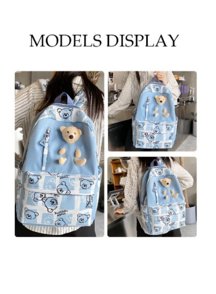 DUNISO Fresh Blue Bear Schoolbag 3 - Piece Set | Cute Charms, Practical and Eye - Catching - Image 5