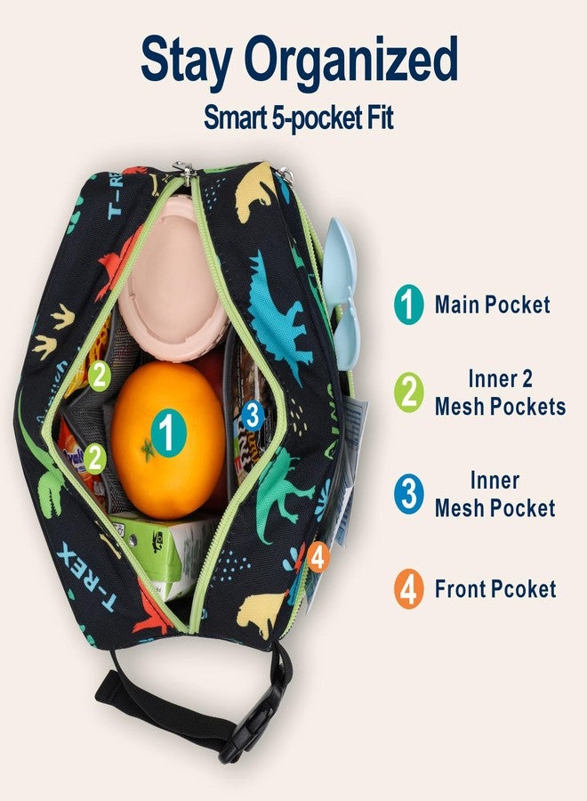 Bagseri Kids Snack Bag Boys - Reusable and Insulated Lunch Bag for Boys, Small Collapsible Snack Containers with Buckle Handle for School and Daycare, Black Dinosaur - Image 5