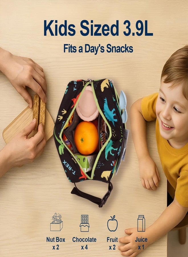 Bagseri Kids Snack Bag Boys - Reusable and Insulated Lunch Bag for Boys, Small Collapsible Snack Containers with Buckle Handle for School and Daycare, Black Dinosaur - Image 3