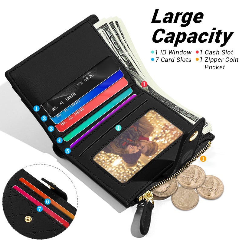 YINHEXI RFID Women Wallet, Small Slim PU Leather Bifold Wallet with Zipper Coin Pocket & ID Window, for Ladies, Teens, and Girls - Image 2