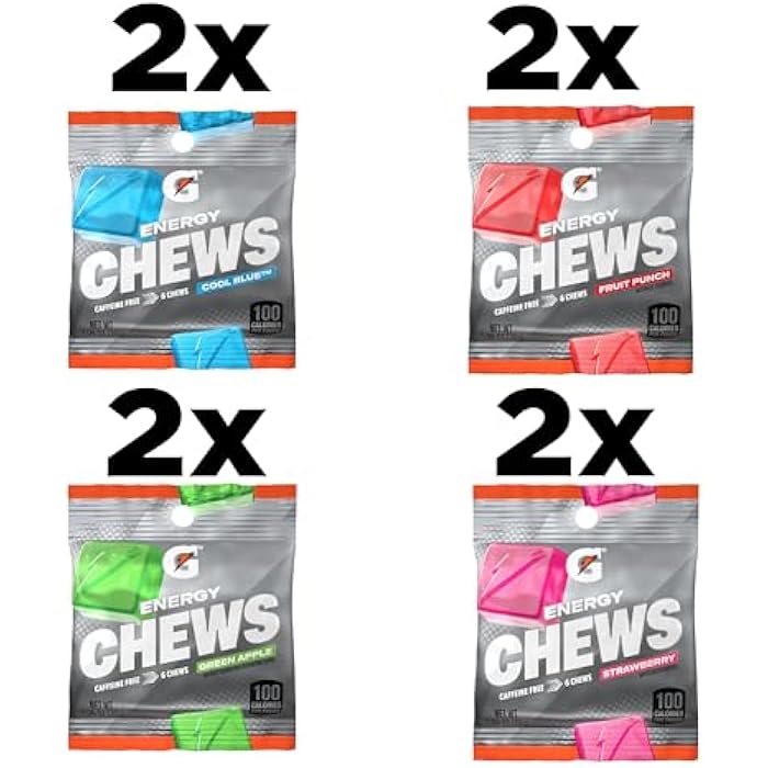 Gatorade Energy Chews, 4 Flavor Variety Pack, Caffeine Free, B12, 1.06 oz - 100 Calorie Pouches, (8 Pack) - Image 2