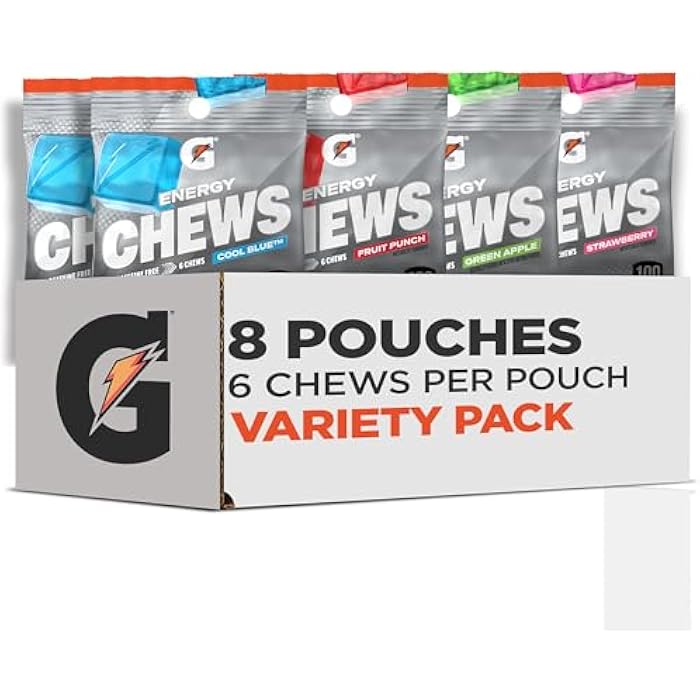 Gatorade Energy Chews, 4 Flavor Variety Pack, Caffeine Free, B12, 1.06 oz - 100 Calorie Pouches, (8 Pack) - Image 1