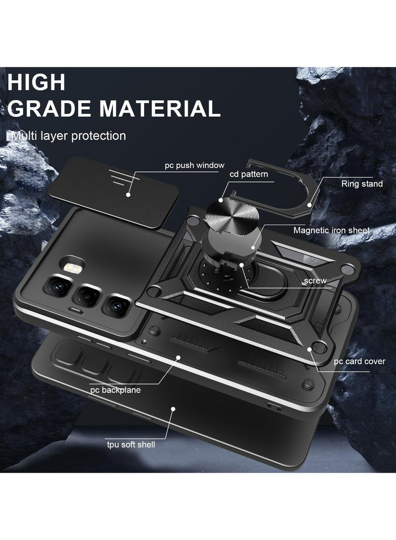 Case Cover for Infinix Hot 50 Pro+ 4G, Slide Camera Lens Cover + 360°Rotating Kickstand Ring + Support Magnetic Car Mount Shockproof Mobile Phone Case for Infinix Hot 50 Pro+ 4G, Black - Image 2