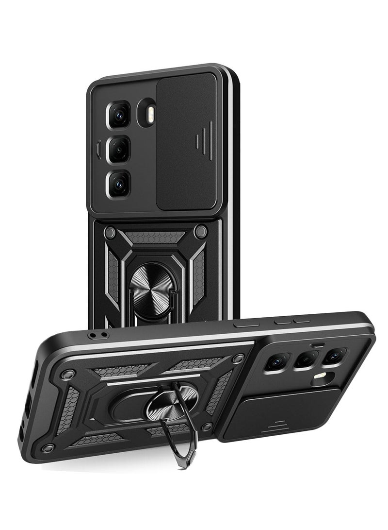Case Cover for Infinix Hot 50 Pro+ 4G, Slide Camera Lens Cover + 360°Rotating Kickstand Ring + Support Magnetic Car Mount Shockproof Mobile Phone Case for Infinix Hot 50 Pro+ 4G, Black - Image 1