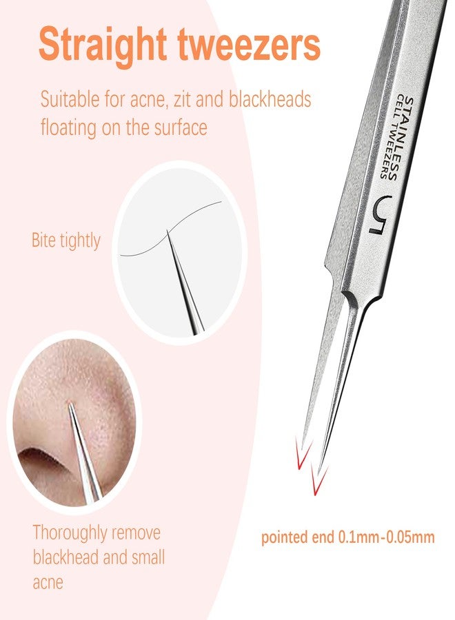 WSYUB Professional Blackhead Tweezers,High Hard Stainless Steel Blackhead Remover Tweezers, Precision Pimple Popper Tool Kit, Blackhead Extractor - Image 3