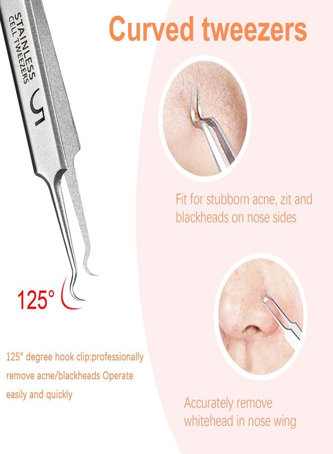 WSYUB Professional Blackhead Tweezers,High Hard Stainless Steel Blackhead Remover Tweezers, Precision Pimple Popper Tool Kit, Blackhead Extractor - Image 2