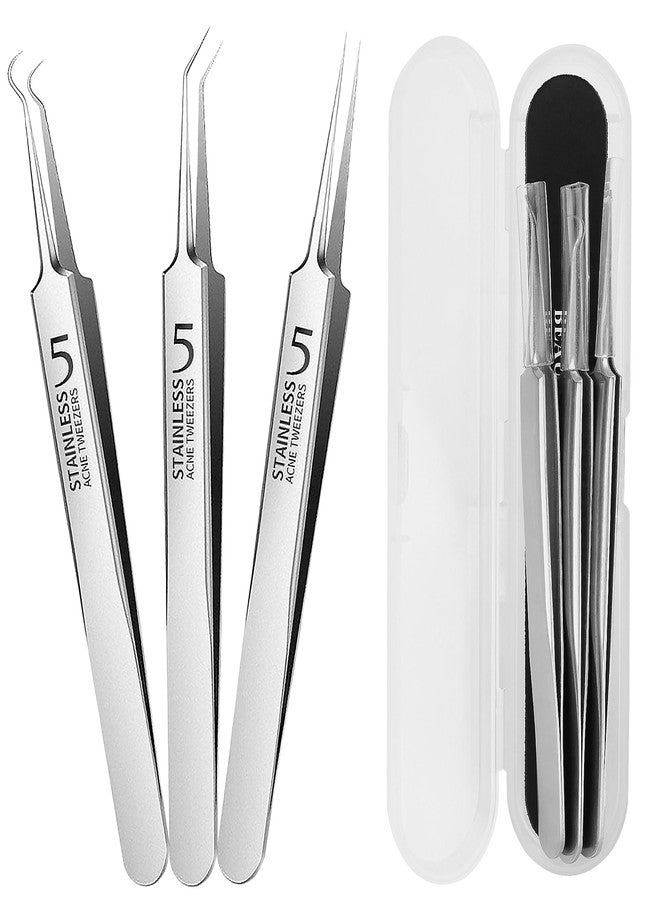 WSYUB Professional Blackhead Tweezers,High Hard Stainless Steel Blackhead Remover Tweezers, Precision Pimple Popper Tool Kit, Blackhead Extractor - Image 1