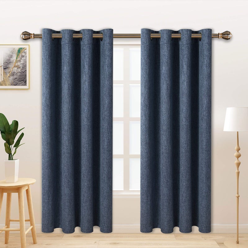 LORDTEX Linen Look Textured Blackout Curtains with Thermal Insulated Liner  Heavy Thick Grommet Window Drapes for Bedroom 50 x 84 Inches Blue Set of 2 Panels