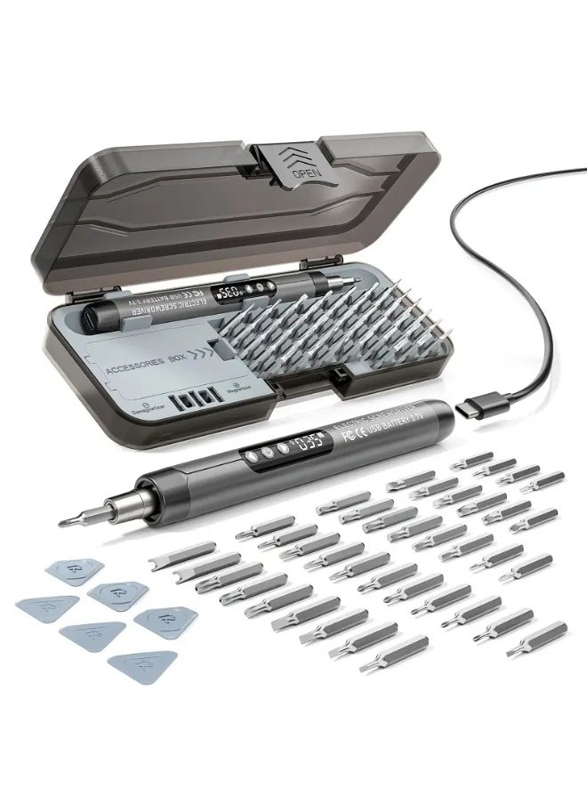 Generic 46-in-1 USB with light digital display electric screwdriver set, silent high torque five-speed adjustable multi-functional portable mini tool rechargeable lithium battery displays low power overload protection suitable for home use screw batch computer mobile phone repair tool set  - Image 5