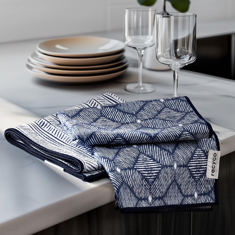 RECYCO Waffle Printed Kitchen Towel (Indigo Harmony, 16 * 28inch) - Image 1