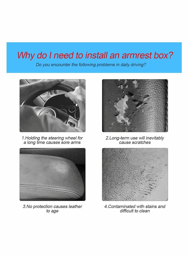 KASTWAVE وسادة وسادة وحدة التحكم المركزية من الجلد للسيارة، غطاء صندوق مقعد مسند الذراع المقاوم للماء مناسب للسيارات والمركبات والراحة وملحقات الحماية الداخلية (أسود، 11.4 بوصة × 7.4 بوصة) - Image 5