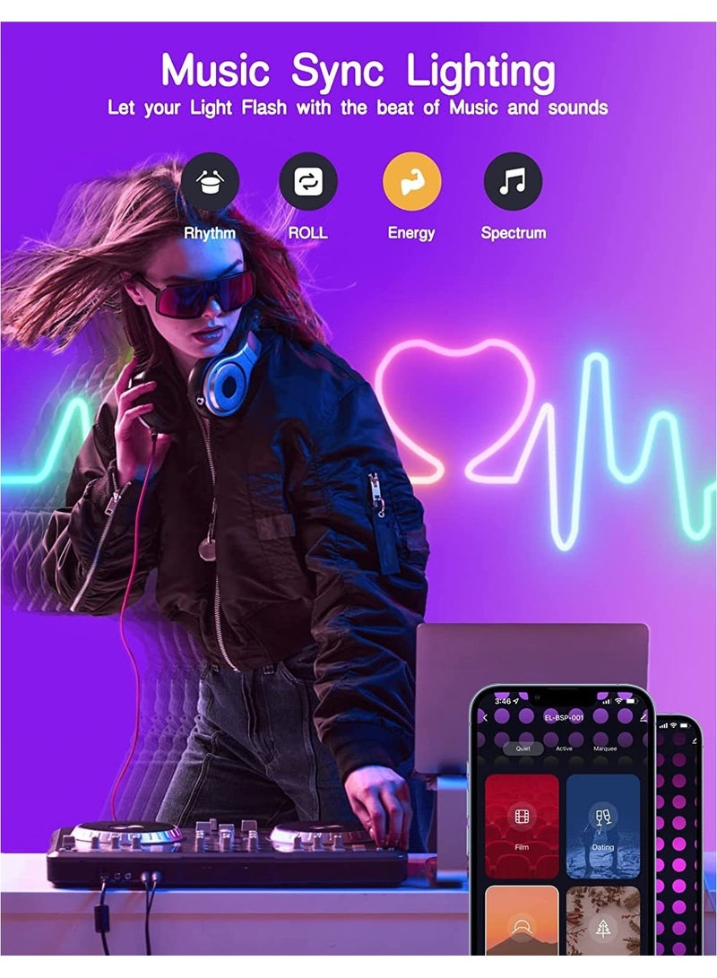 ليفقورا شريط نيون LED RGBIC بطول 5 متر بتحكم عبر التطبيق - إضاءة مرنة مقاومة للماء داخلية وخارجية، مزامنة مع الموسيقى، تصميم DIY لغرفة النوم، الألعاب، الحفلات - Image 2