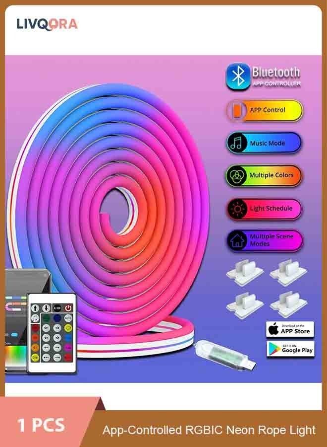 ليفقورا شريط نيون LED RGBIC بطول 5 متر بتحكم عبر التطبيق - إضاءة مرنة مقاومة للماء داخلية وخارجية، مزامنة مع الموسيقى، تصميم DIY لغرفة النوم، الألعاب، الحفلات - Image 1