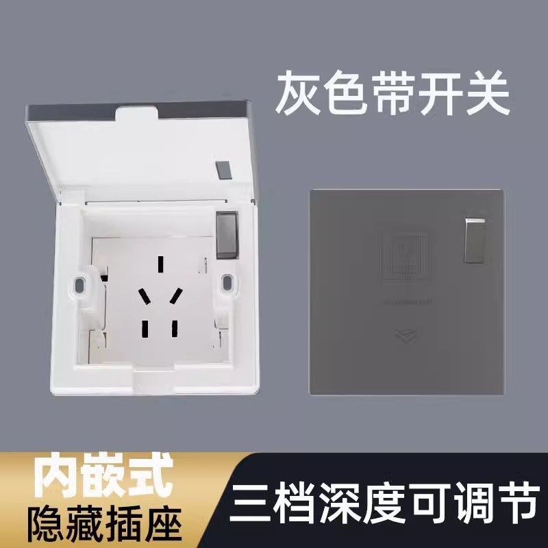 86 Type Recessed Wall Socket Panel Grey (10A five-hole with switch) 