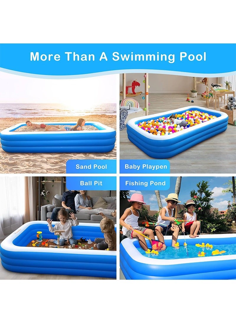 260x160x60cm 3-Layer Rectangle Shape Inflatable Swimming Pool, Thickened Durable Family Swimming Pool, Indoor Entertainment and Outdoor Activities Party Toys for Adults and Kids, Suitable for 1-5 People