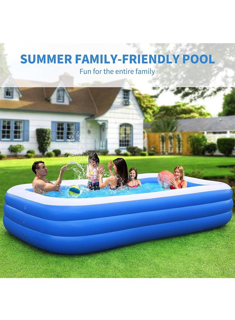 260x160x60cm 3-Layer Rectangle Shape Inflatable Swimming Pool, Thickened Durable Family Swimming Pool, Indoor Entertainment and Outdoor Activities Party Toys for Adults and Kids, Suitable for 1-5 People