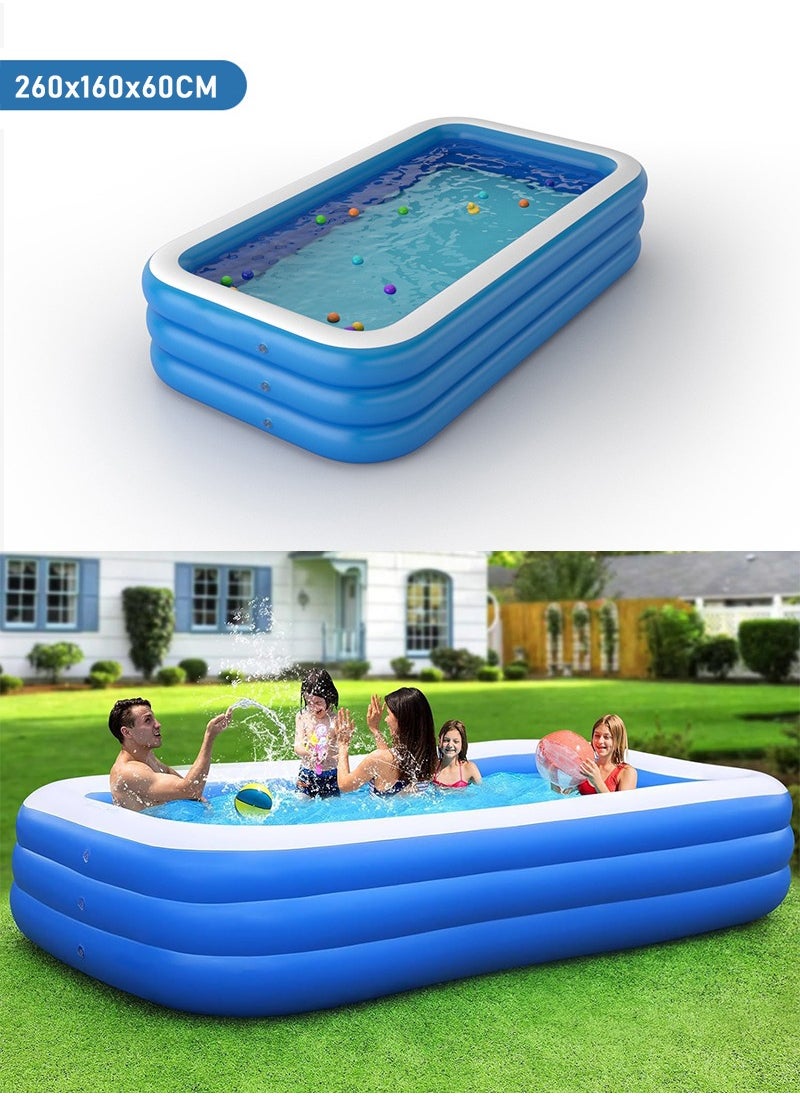 TAPIT 260x160x60cm 3-Layer Rectangle Shape Inflatable Swimming Pool, Thickened Durable Family Swimming Pool, Indoor Entertainment and Outdoor Activities Party Toys for Adults and Kids, Suitable for 1-5 People  - Image 1