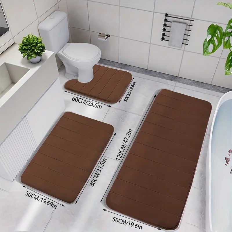 Y&D 3-Piece Modern Luxury Microfiber Memory Foam Bath Mat Set - Ultra Absorbent Bathroom Rugs Toilet Contour Mat & Area Rugs - Non-Slip & Machine Washable - Image 1