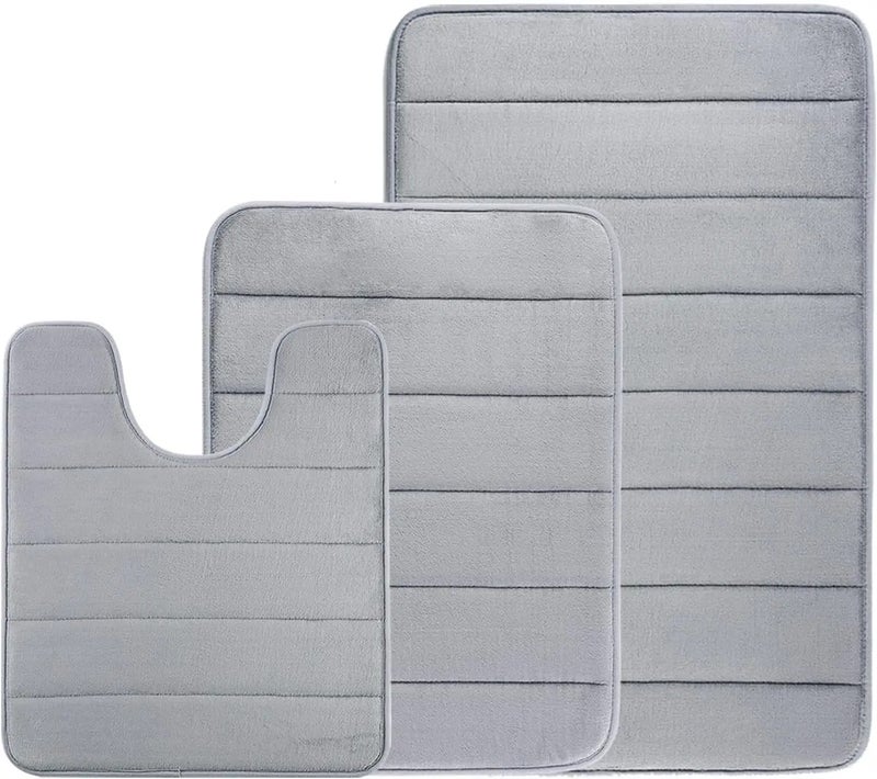 Y&D 3-Piece Modern Luxury Microfiber Memory Foam Bath Mat Set - Ultra Absorbent Bathroom Rugs Toilet Contour Mat & Area Rugs - Non-Slip & Machine Washable - Image 2