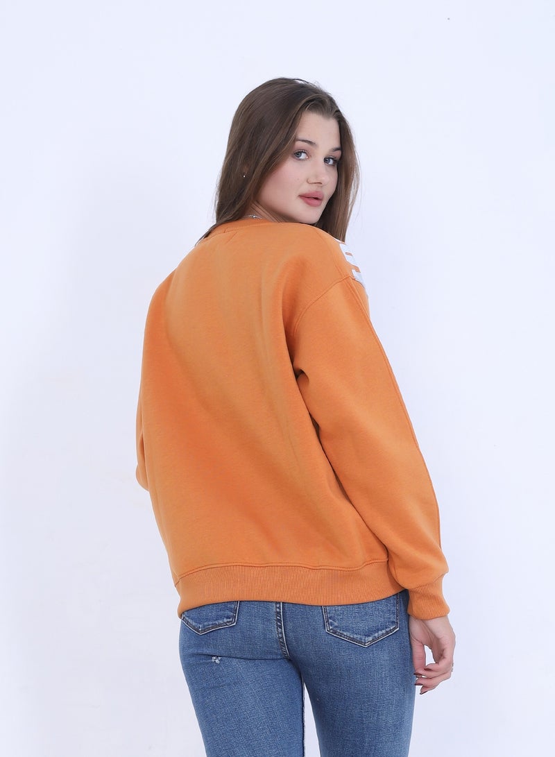 بيبو سويت شيرت نسائي بطبعة، وأكمام طويلة_اورنج - Image 3