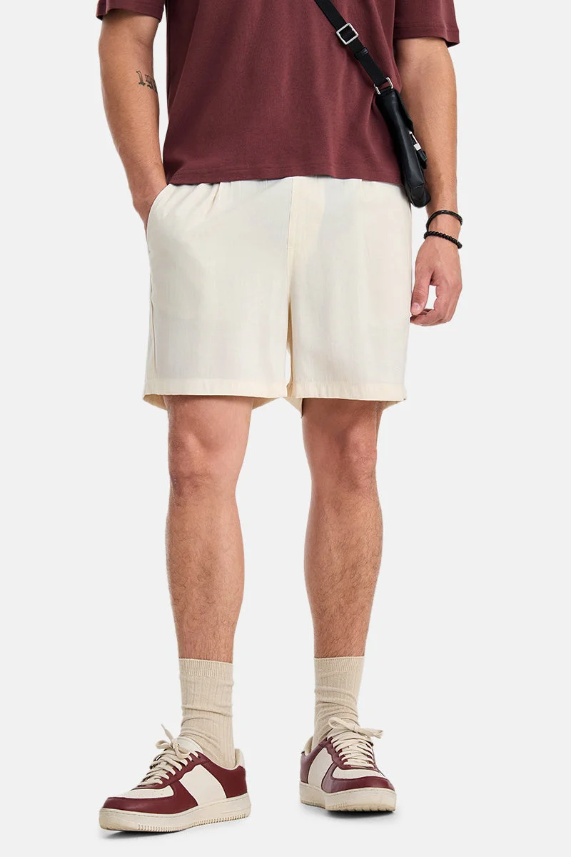 سنيتش Cream Solid Loose Fit Shorts