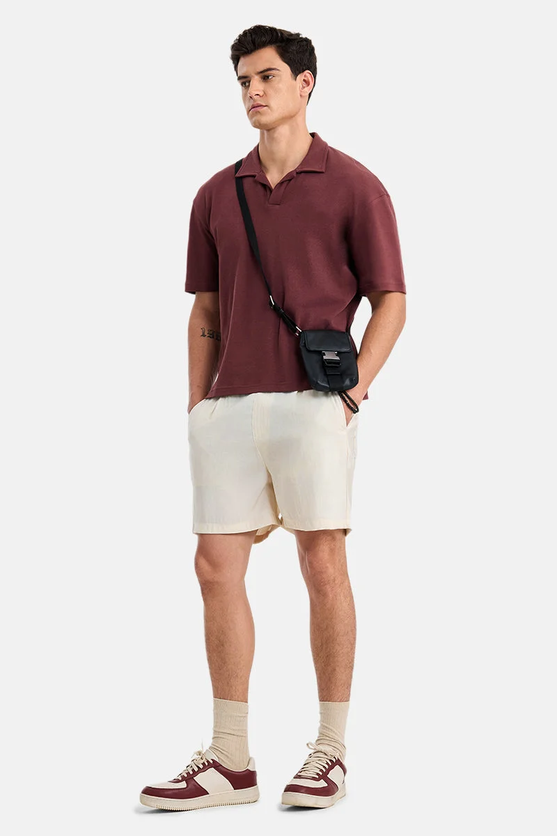 سنيتش Cream Solid Loose Fit Shorts