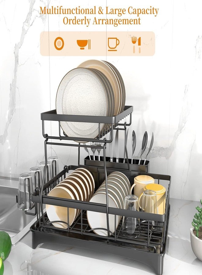 Glaceon Dish Drying Rack for Kitchen Counter, 2 Tier Dish Racks with Drainboard Set, Detachable Large Dish Drainer with Utensils Holder, Large Dish Strainers - Image 4