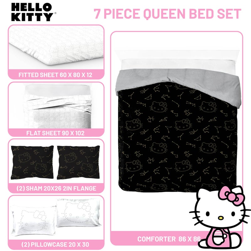 Jay Franco Hello Kitty Stars Queen Comforter Set - 7 Piece Bedding Includes Sheet Set & Pillow Covers - Super Soft Zodiac Black & Gold Bedding - Image 3
