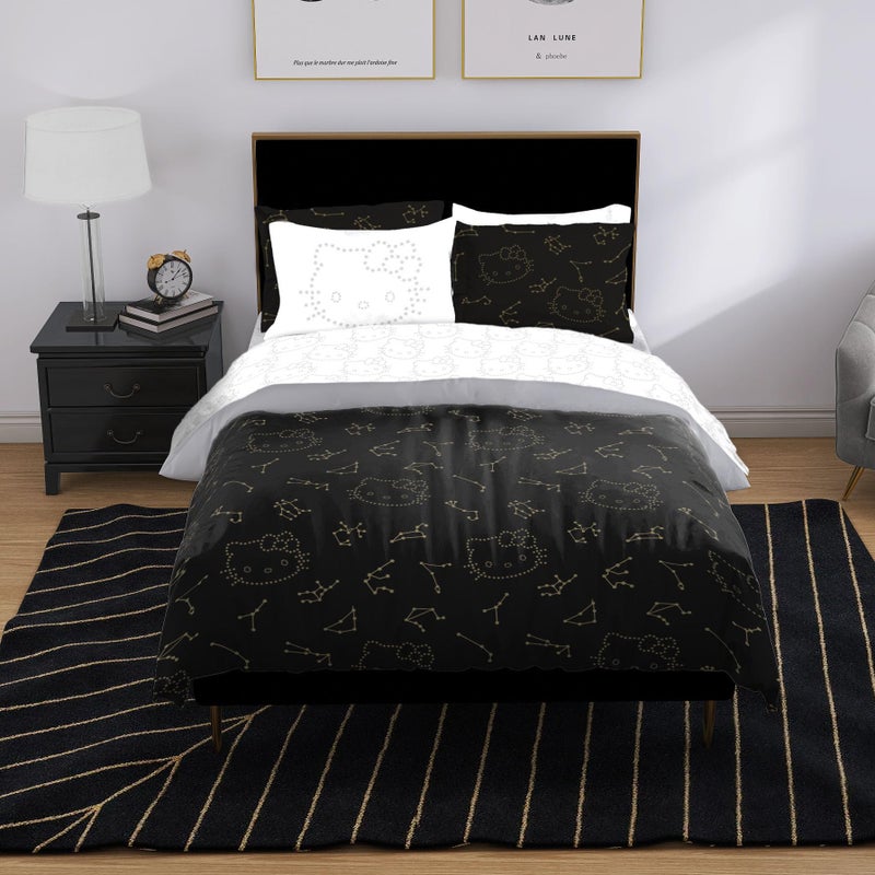 Jay Franco Hello Kitty Stars Queen Comforter Set - 7 Piece Bedding Includes Sheet Set & Pillow Covers - Super Soft Zodiac Black & Gold Bedding - Image 5