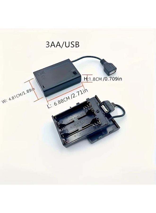 5 قطع حامل بطاريات AA أسود مع مفتاح تشغيل وإيقاف ومقبس USB أنثى - Image 3