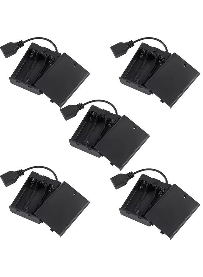 5 قطع حامل بطاريات AA أسود مع مفتاح تشغيل وإيقاف ومقبس USB أنثى - Image 1