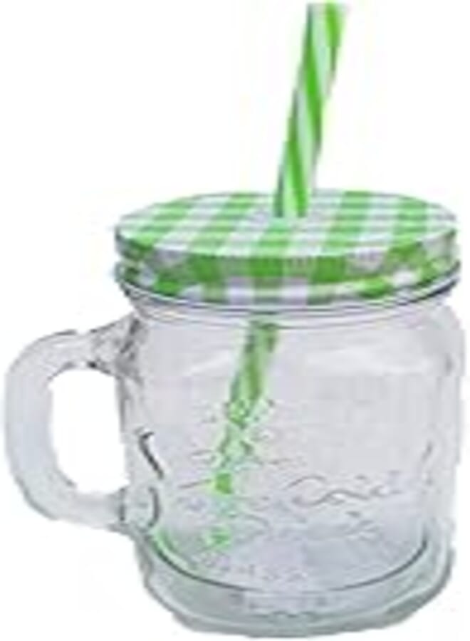 OR Glass Jar With Lid and Straw - Green
