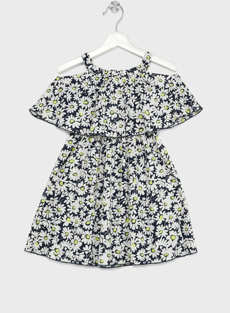 Nautinati Nauti Nati Navy Blue Floral Layered Crepe A-Line Dress