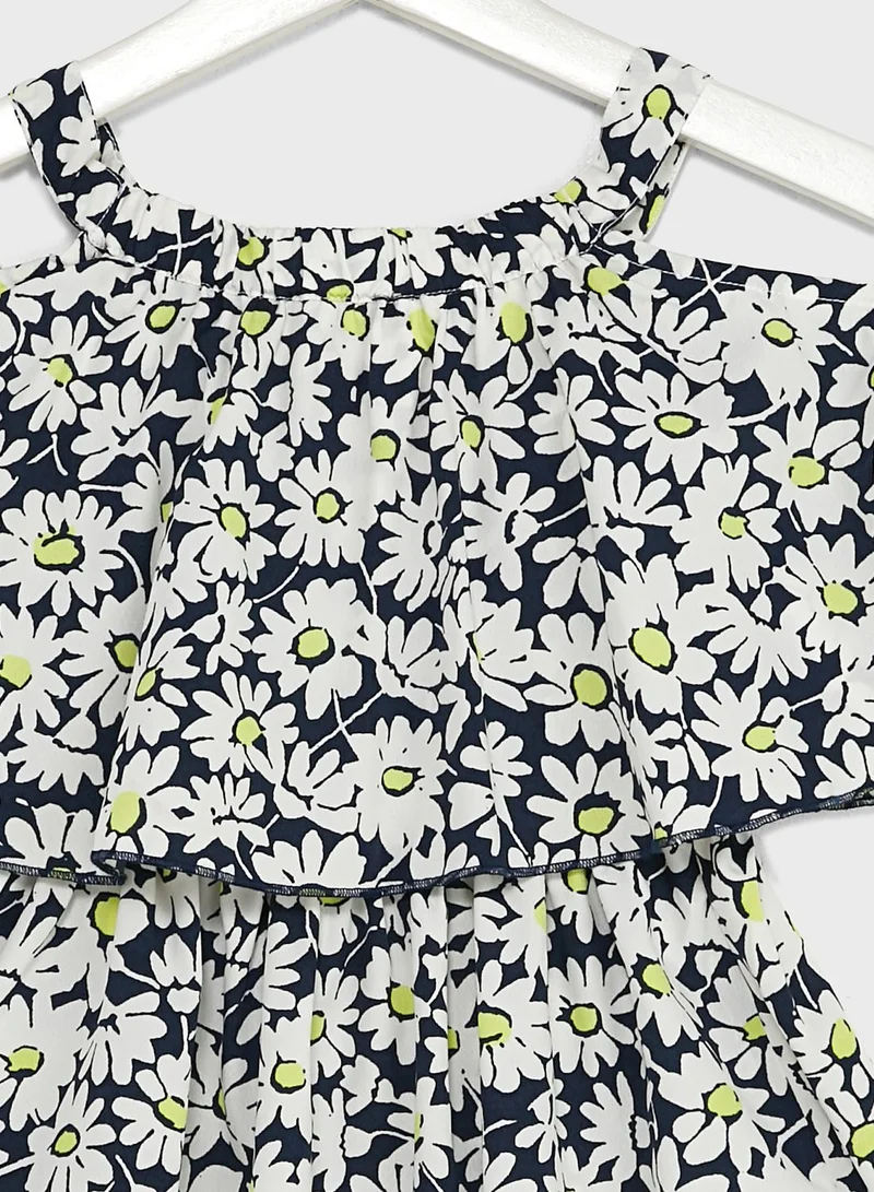 Nautinati Nauti Nati Navy Blue Floral Layered Crepe A-Line Dress