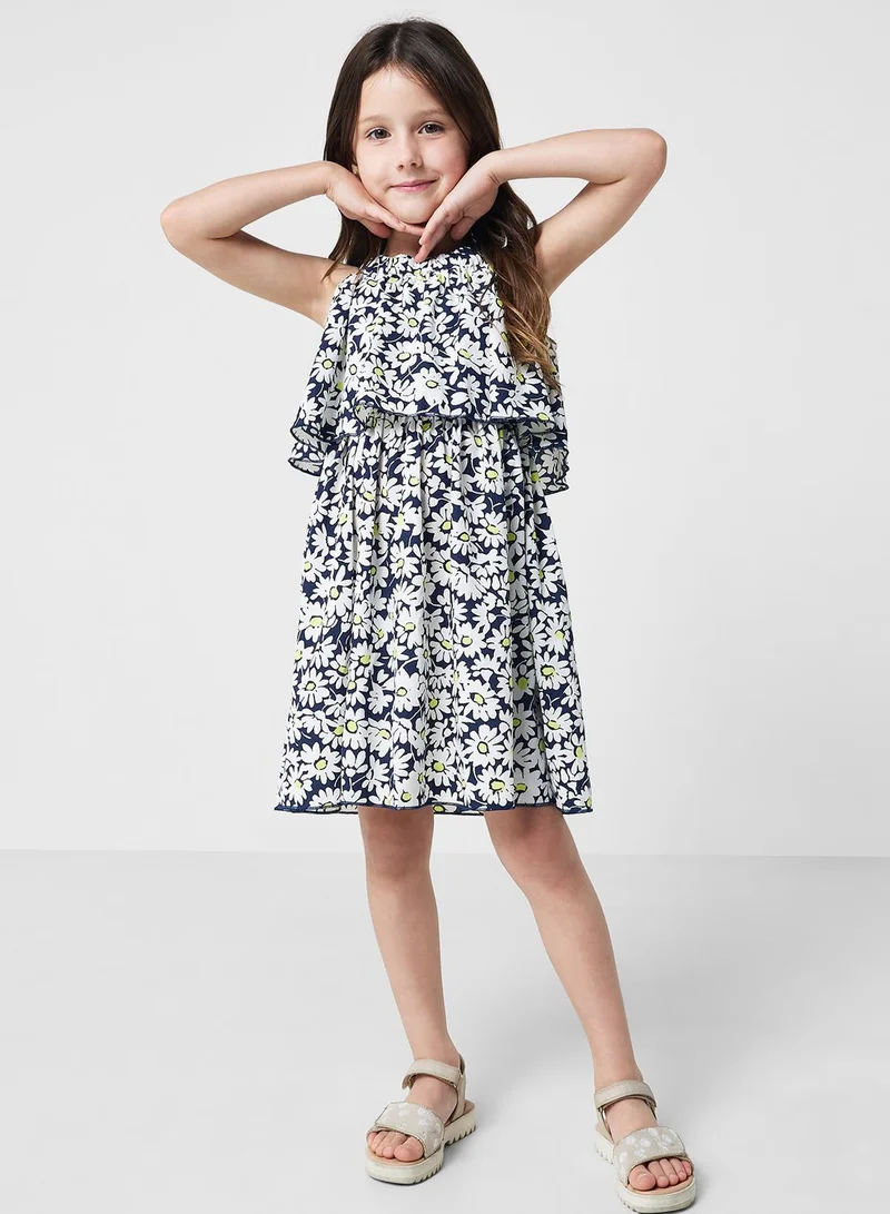 Nautinati Nauti Nati Navy Blue Floral Layered Crepe A-Line Dress