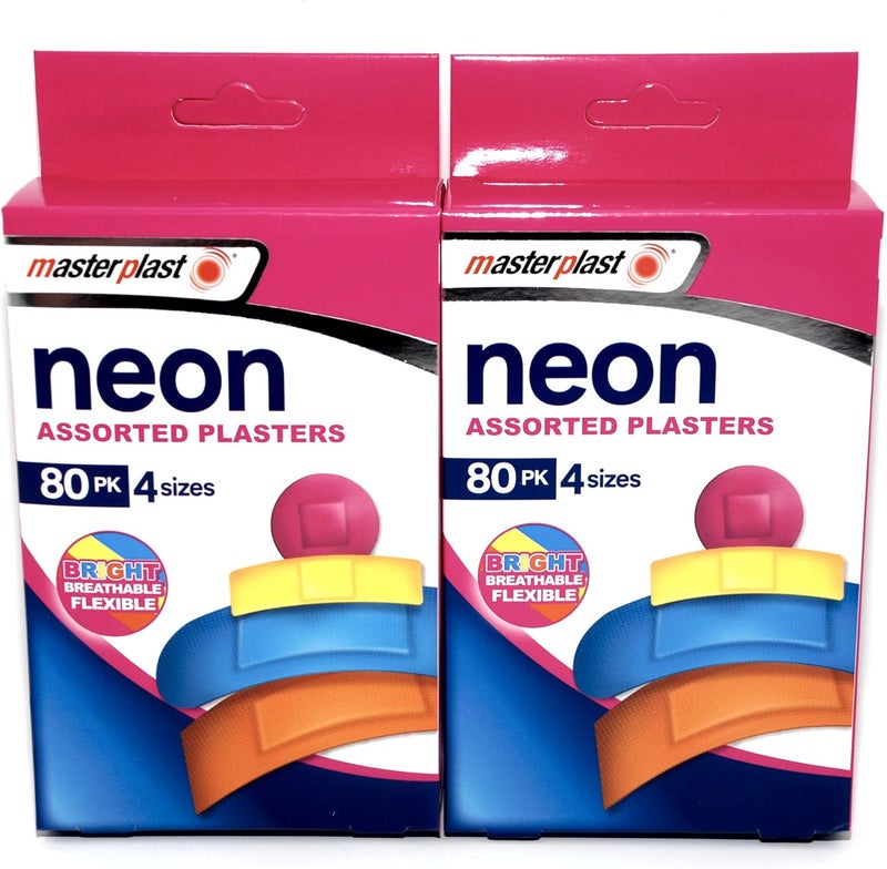 Masterplast Neon Assorted Plasters 2 x 80 pck 160 plasters in total 4 sizes