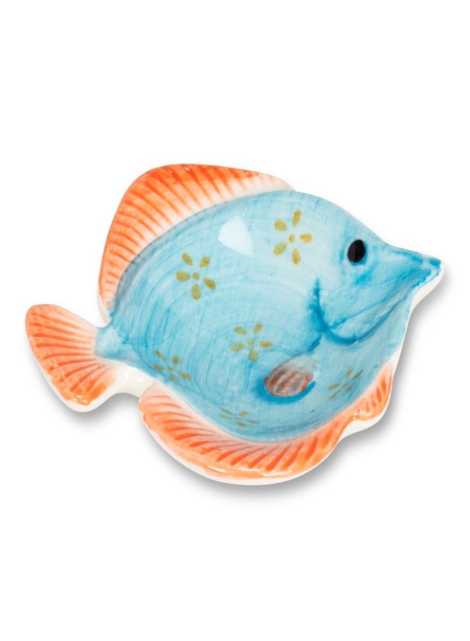 Abbott Collection Small Fish Dish - Stoneware, Turquoise/Orange (4" L)