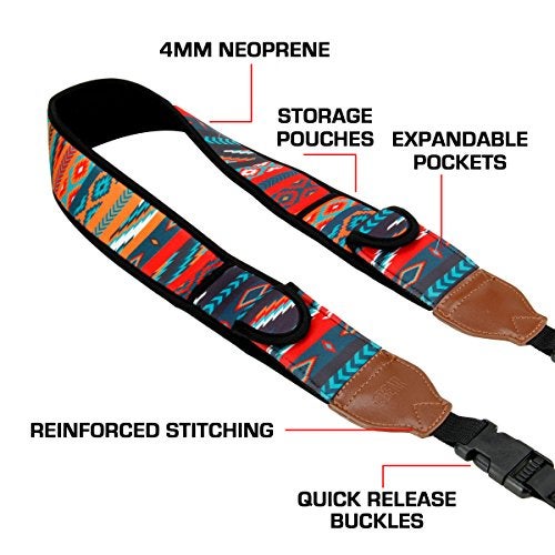 USA Gear TrueSHOT Camera Strap Neoprene Camera Straps - Padded Neck Strap, Pockets, and Quick Release Buckles - Compatible with Canon, Nikon, Sony and More DSLR and Mirrorless Cameras (Southwest) - Image 4