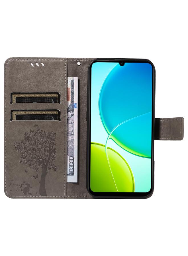 erorex Case For vivo Y29S 5G / Y04 Tree & Cat Embossed Pattern Flip Leather Phone Case - Image 4