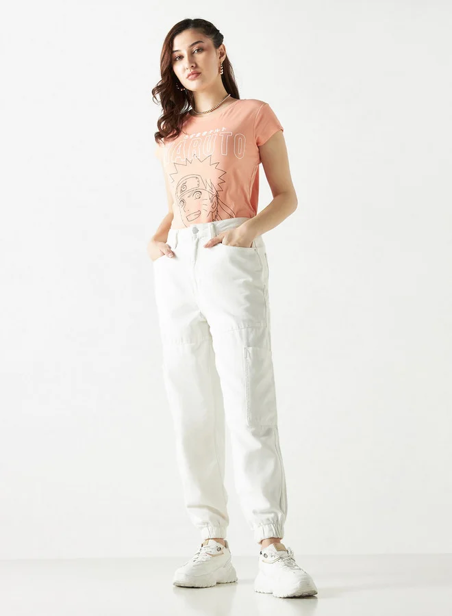 اس بي كاركترز تيشيرت بياقة ضيّقة وأكمام قصيرة وطبعات ناروتو