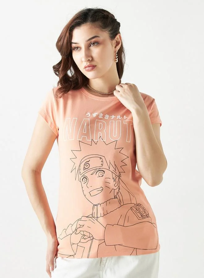 اس بي كاركترز تيشيرت بياقة ضيّقة وأكمام قصيرة وطبعات ناروتو