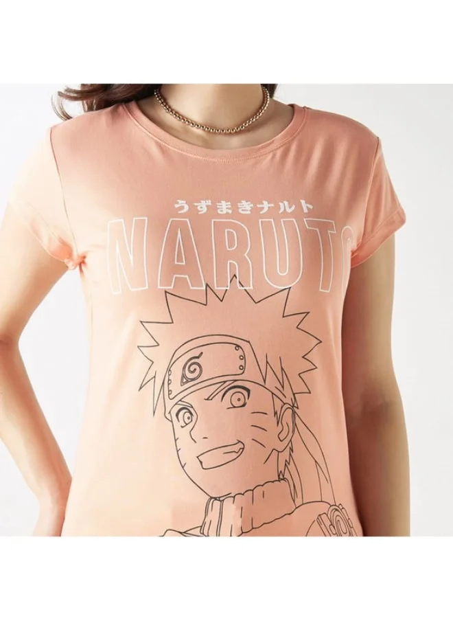 SP Characters Naruto Print Round Neck T-shirt with Short Sleeves