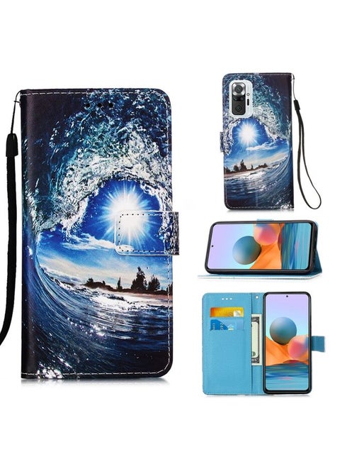 Case Cover For Xiaomi Redmi Note 10 Pro / Note 10 Pro Max Colored Drawing Pattern Plain Weave Horizontal Flip Leather Case with Holder & Card Slot & Wallet & Lanyard Waves And Sun