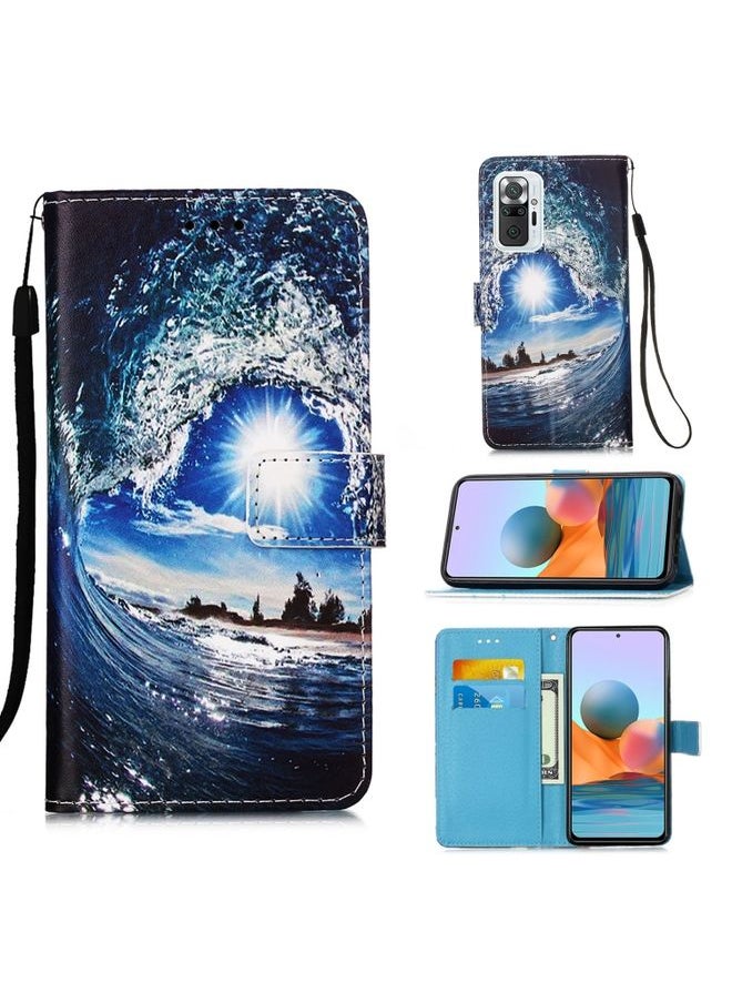 HuHa - Case Cover For Xiaomi Redmi Note 10 Pro / Note 10 Pro Max Colored Drawing Pattern Plain Weave Horizontal Flip Leather Case with Holder & Card Slot & Wallet & Lanyard Waves And Sun - Image 1