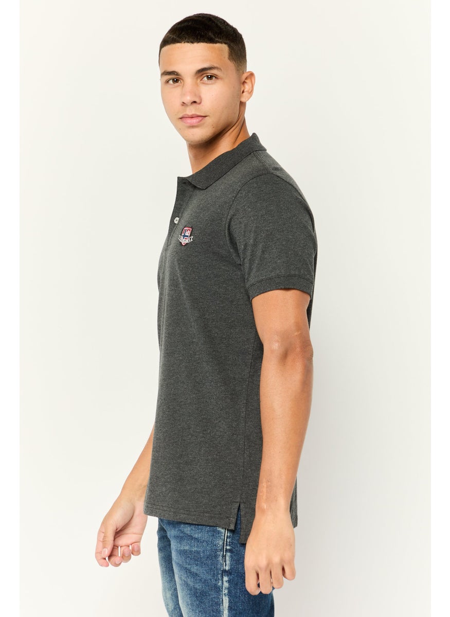 Nordland - Men Regular Fit Short Sleeve Brand Logo Polo Shirt, Dark Grey - Image 1