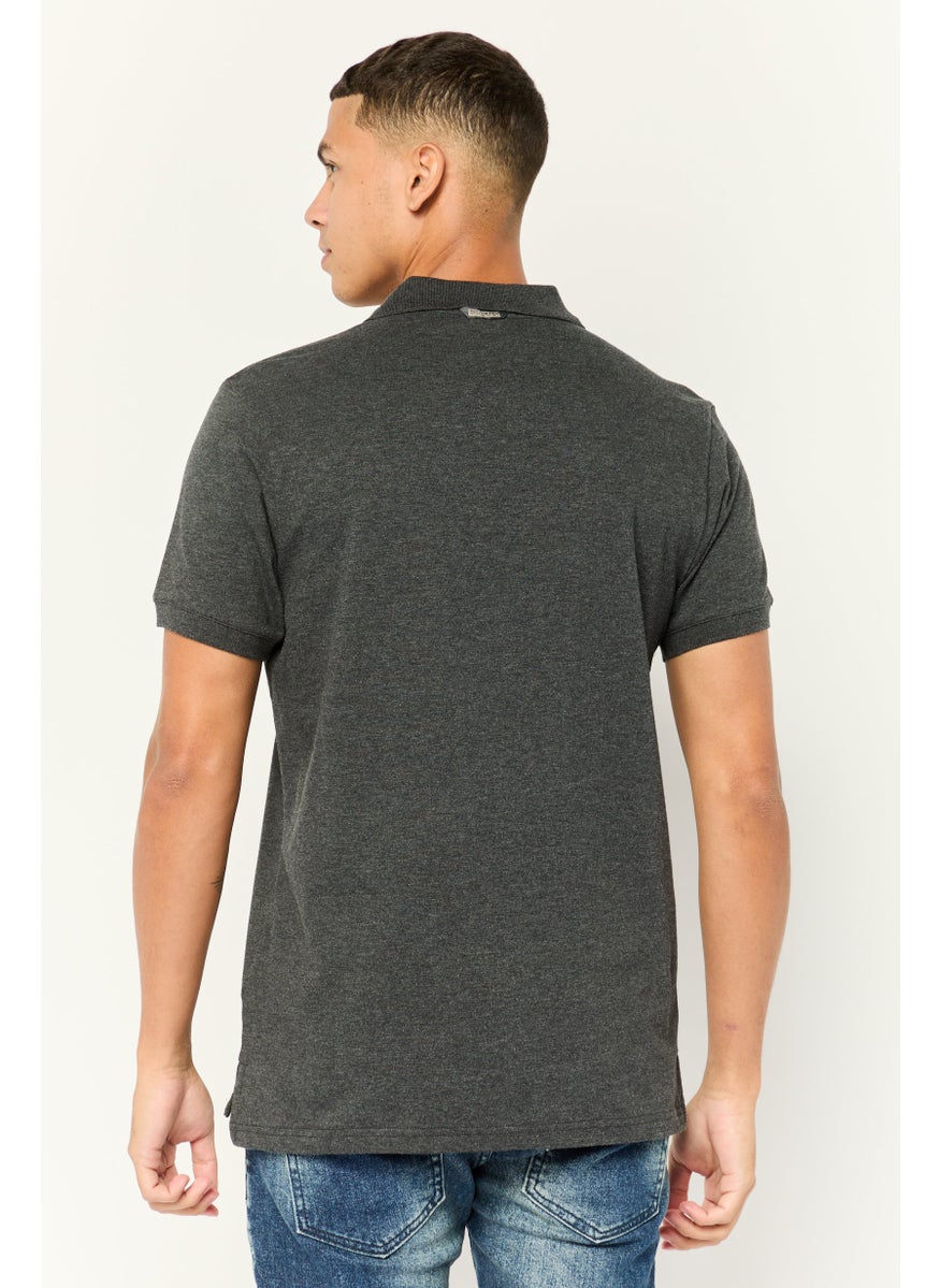 Nordland - Men Regular Fit Short Sleeve Brand Logo Polo Shirt, Dark Grey - Image 1