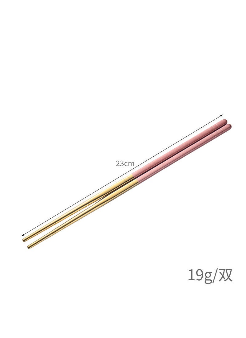 304 stainless steel chopsticks insulated Chinese household chopsticks can be high temperature disinfection children's chopsticks manufacturers wholesale can add logo 23cm [304 material] (powder gold) cloth wheel light - Image 1