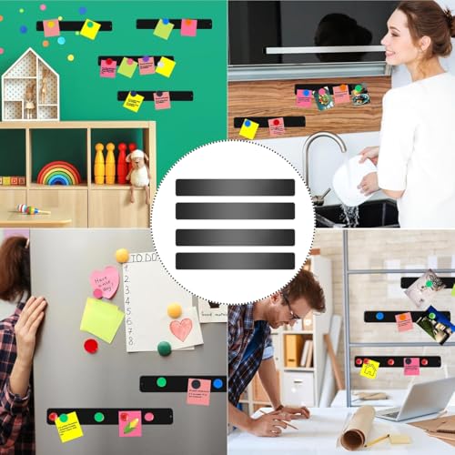 Climberty® 4 Pack Stainless Steel Magnetic Board Strip Memo Message Magnetic Board with 20 Pcs Color Magnets Self Adhesive Notice Bulletin Bar Board for Home, Office, Photo Wall, Fridge - Black - Image 5